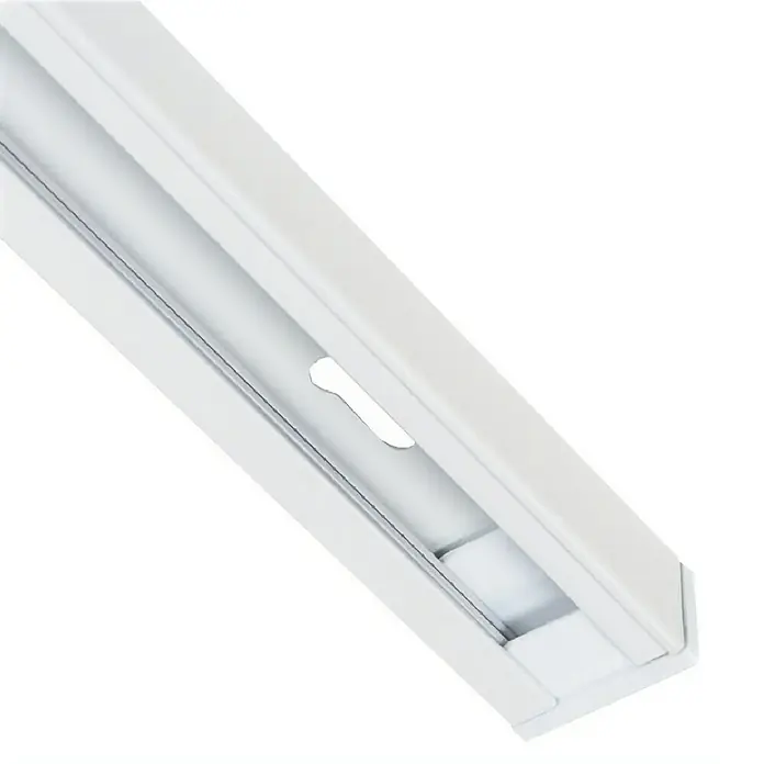 Led Hispania Carril bifásico - 4,2 x 2 x 218 cm, Aluminio, Blanco, 5 ud. - Primer plano de una lámpara de riel blanca, que muestra una solución de iluminación moderna y minimalista para espacios interiores.