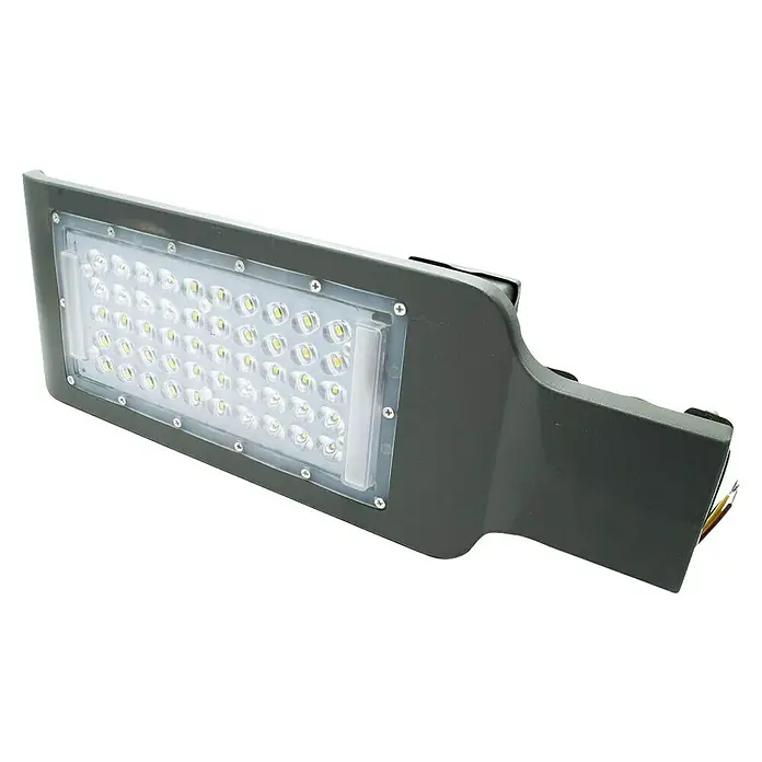 Led Hispania Farola LED Neo - 20 W, 3,5 x 0,11 x 28,5 cm, Gris, 90 lm - 120 lm, 5.700 K, IP65, 20 ud. - Primer plano de una farola LED con área de iluminación rectangular y diseño de estructura gris.