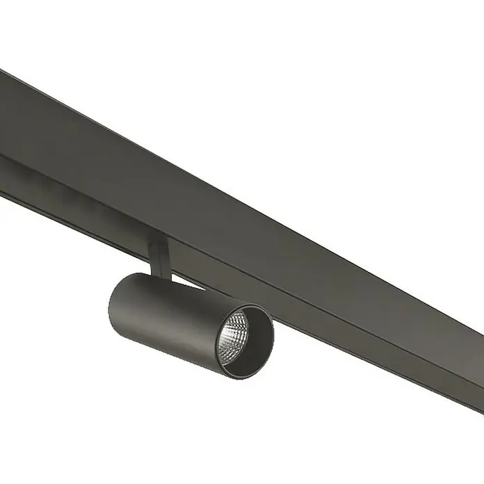Panaled Foco para riel Segovia - 10 W, Negro, 5 ud. - Primer plano de un foco negro para carril. El producto es una solución de iluminación moderna para interiores.