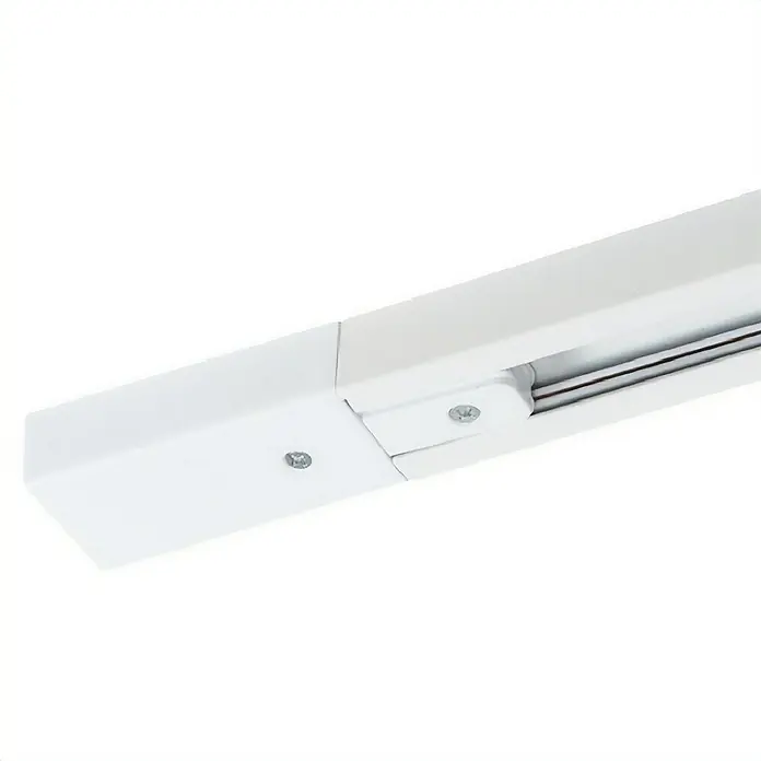 Led Hispania Carril bifásico - 4,2 x 2 x 218 cm, Aluminio, Blanco, 5 ud. - Primer plano de un riel de iluminación de riel blanco, que proporciona un sistema de iluminación moderno para diversas aplicaciones.