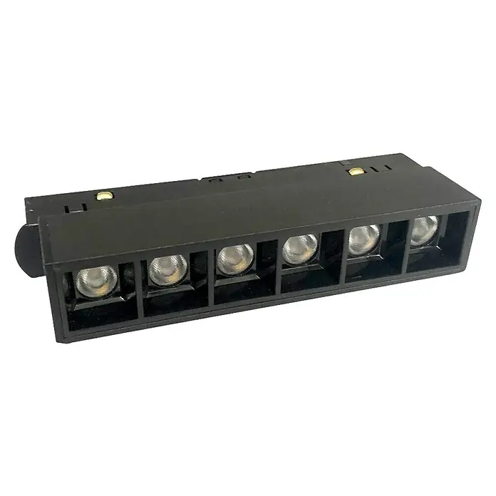 Panaled Foco para riel Albacete magnético - 6 W, Negro, 5 ud. - El producto es una luz LED negra con seis fuentes de luz individuales que proporciona una iluminación eficiente y moderna.