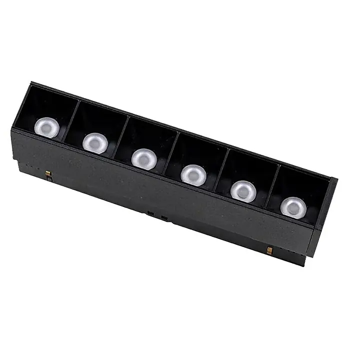 Panaled Foco para riel Albacete magnético - 6 W, Negro, 5 ud. - Un foco empotrable LED negro con seis puntos de luz que ofrece una iluminación moderna y eficiente para varios espacios.