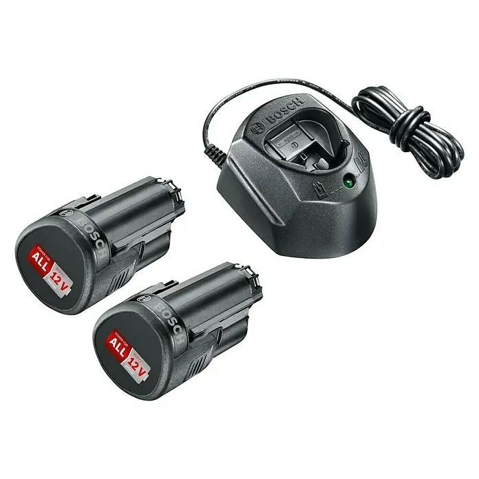 Bosch Batería y cargador Starter Set PBA - 12 V, 2 baterías, 1,5 Ah - Kit de batería Bosch con dos baterías de 12V y cargador para una alimentación fiable de tus herramientas.