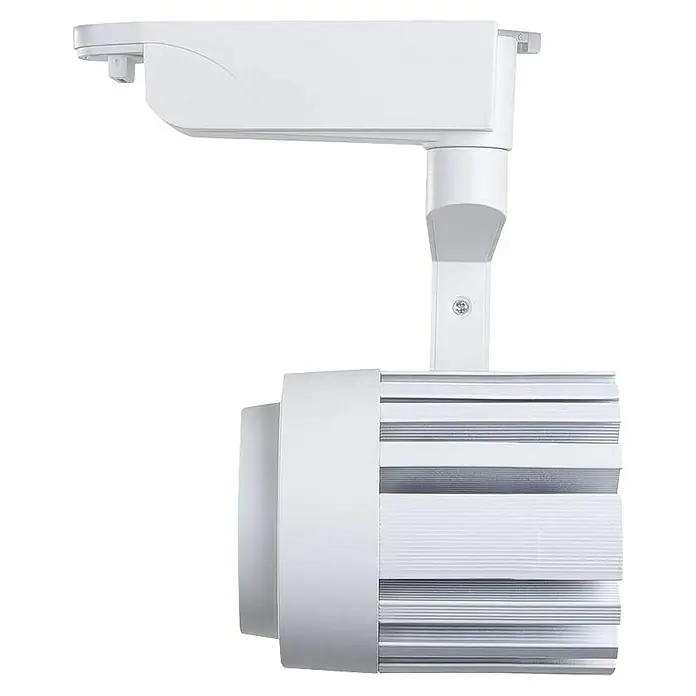 Led Hispania Foco LED para riel Alex - 30 W, Blanco - Primer plano de un foco de carril blanco, mostrando diseño moderno y funcionalidad. Ideal para soluciones de iluminación flexibles.