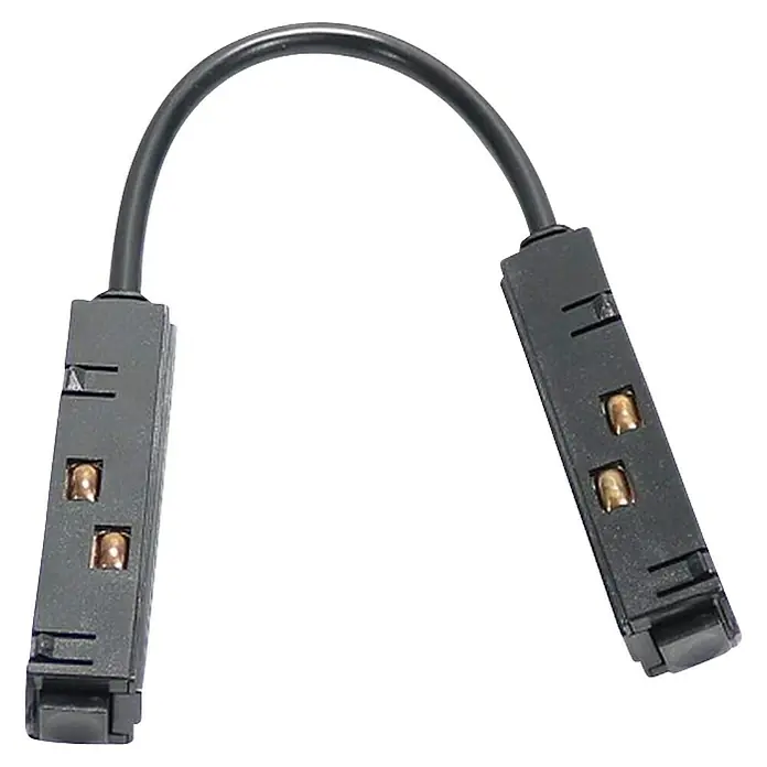 Led Hispania Conector magnético alargador - 5 ud., Aluminio - Cable de conexión negro con dos conectores rectangulares y contactos dorados para luces LED o dispositivos similares.