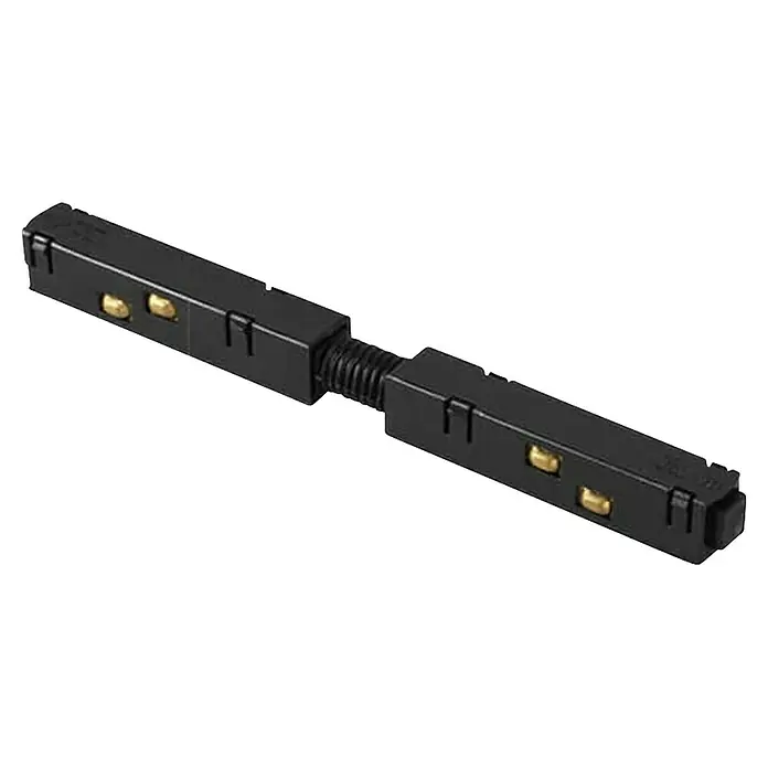 Panaled Conector magnético - Negro, L x An x Al: 29,5 x 2 x 1,8 cm, 5 ud. - Conector negro para iluminación de riel con dos contactos dorados a cada lado, unidos por una sección negra flexible.