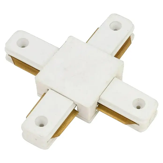 Led Hispania Conector en X monofásico - 3,5 x 10,5 x 10,5 cm, Blanco, 5 ud. - Conector blanco de cuatro vías para riel de iluminación con contactos de latón incrustados y orificios de montaje para instalación segura.