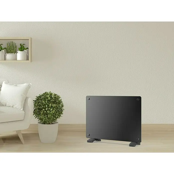 Purline Emisor térmico de cristal - An x Al: 45 x 40 cm, 1.000 W - Elegante calentador negro con diseño elegante, perfecto para espacios modernos, que ofrece calor eficiente y se integra perfectamente en cualquier decoración.