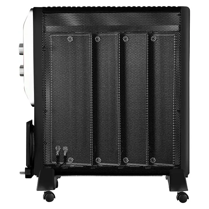 Purline Radiador eléctrico de mica - 2.000 W, Negro/Rojo - Imagen de un radiador eléctrico negro, con rejilla metálica frontal y controles blancos.