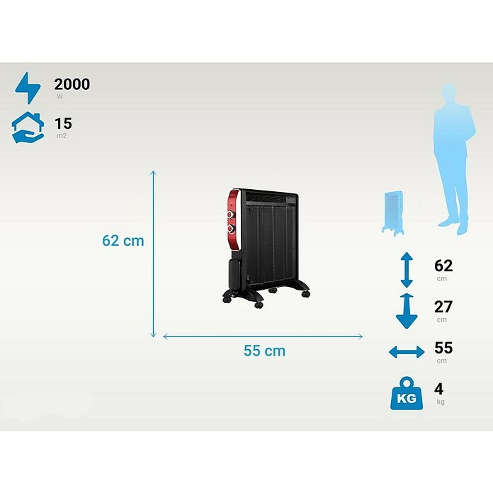 Purline Radiator elektrischer Glimmer (2 000 W, Schwarz/Rot) | BAUHAUS