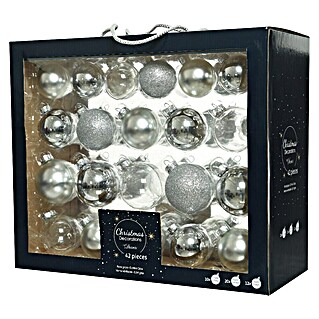 Decoris Christbaumkugel-Mix (Silber, Kunststoff, 42 Stk.)