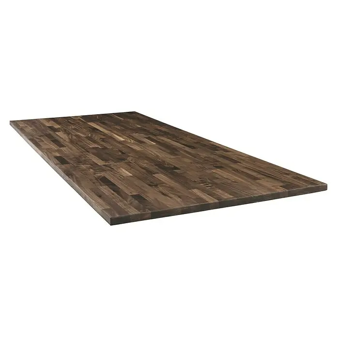 Pur Iternal Black Edition Tischplatte - Amerikanische Walnuss, 200 x 80 x 2,7 cm - Bild einer Küchenarbeitsplatte aus Holz. Die Oberfläche ist dunkelbraun und weist eine schöne Holzmaserung auf.