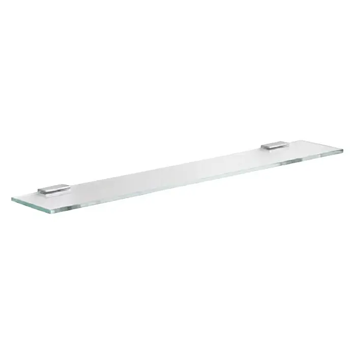 Keuco Collection Moll Glasablage - Breite: 65 cm, Transparent, Glänzend - Diese Aufnahme zeigt ein klares Glasregal mit zwei Halterungen, perfekt für eine elegante und minimalistische Badezimmeraufbewahrung.