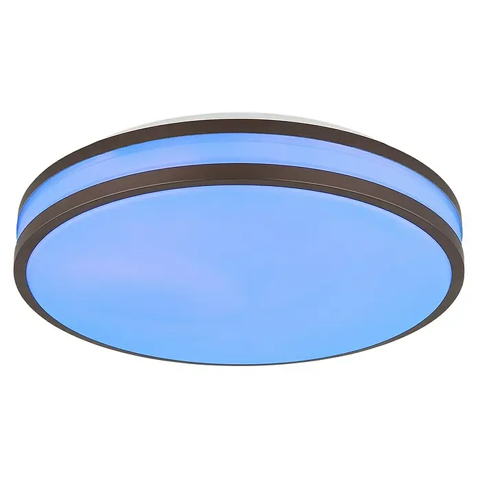 Globo LED-Deckenleuchte rund Betha - Ø x H: 34 cm x 7 mm, Kaffeefarben, Weiß opal, RGBW - Elegante Deckenleuchte mit blauem Licht und braunem Rahmen. Die Leuchte bietet eine stilvolle Beleuchtung für jeden Raum und sorgt für Atmosphäre.