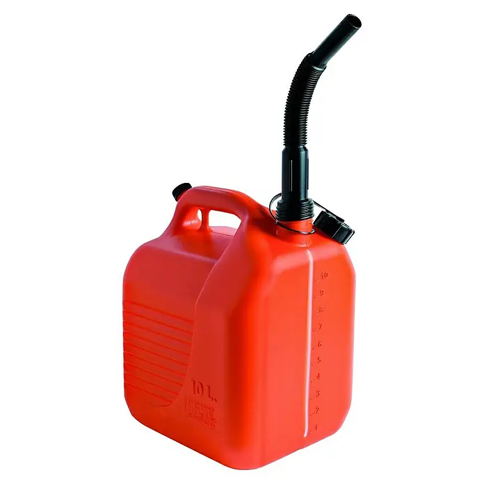 Tayg Bidón de plástico para carburante - 10 l, Naranja/Negro - Garrafa de combustible roja de 10 litros con boquilla negra para un vertido fácil. Perfecta para jardinería y emergencias.