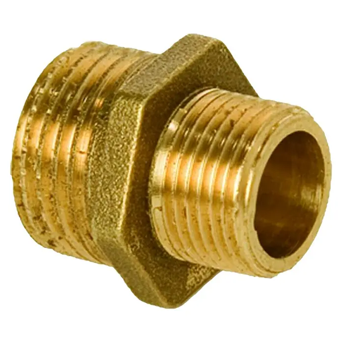 Machón reductor Roscado - Latón, 1/2*1 - Reductor de latón con rosca macho, para conectar tuberías de diferentes diámetros. Solución de fontanería duradera y fiable.