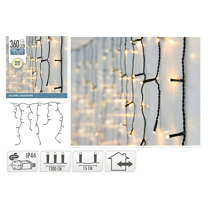 Decoratieve led-kerstverlichting Ijspegel 12 m (Zwart, Led, Aantal lichtbronnen: 360 st.) | BAUHAUS