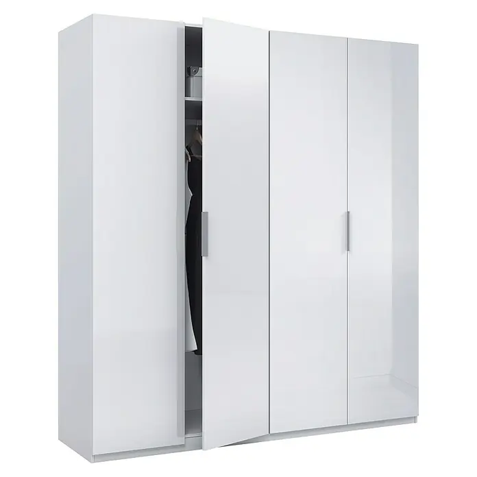 Armario para ropa Max - L x An x Al: 52 x 180 x 200 cm, Blanco, Número de puertas: 4 ud. - Elegante armario blanco con cuatro puertas, una abierta, que ofrece un amplio espacio de almacenamiento y un diseño moderno.