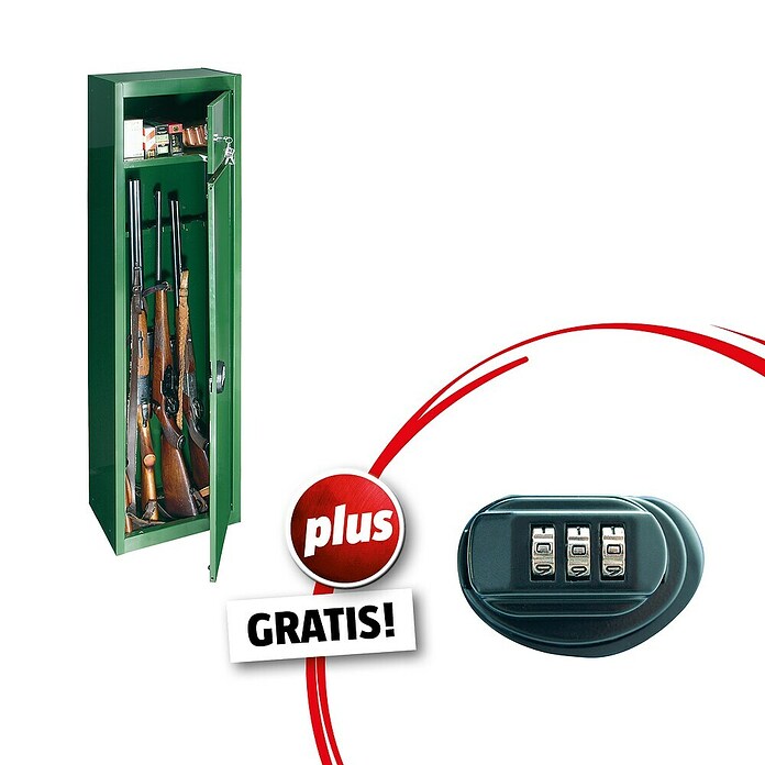 Waffenschrank GUN-5 (Geeignet für: Gemeinsame Aufbewahrung von Waffen und Munition, Zylinderschloss, Halterungen: 5, Einwandig)
