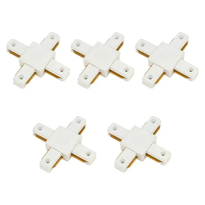 Led Hispania Conector en X monofásico - 3,5 x 10,5 x 10,5 cm, Blanco, 5 ud. - Cinco conectores blancos de cuatro vías para sistemas de iluminación de riel. Estos conectores permiten instalaciones de luz flexibles y son ideales para conceptos.