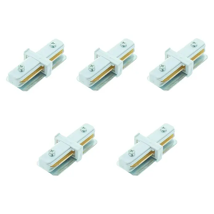 Led Hispania Conector monofásico - 3,3 x 3,3 x 7,7 cm, Blanco, 5 ud. - Cinco conectores de riel de iluminación blancos dispuestos en una cuadrícula, asegurando conexiones seguras para elementos.