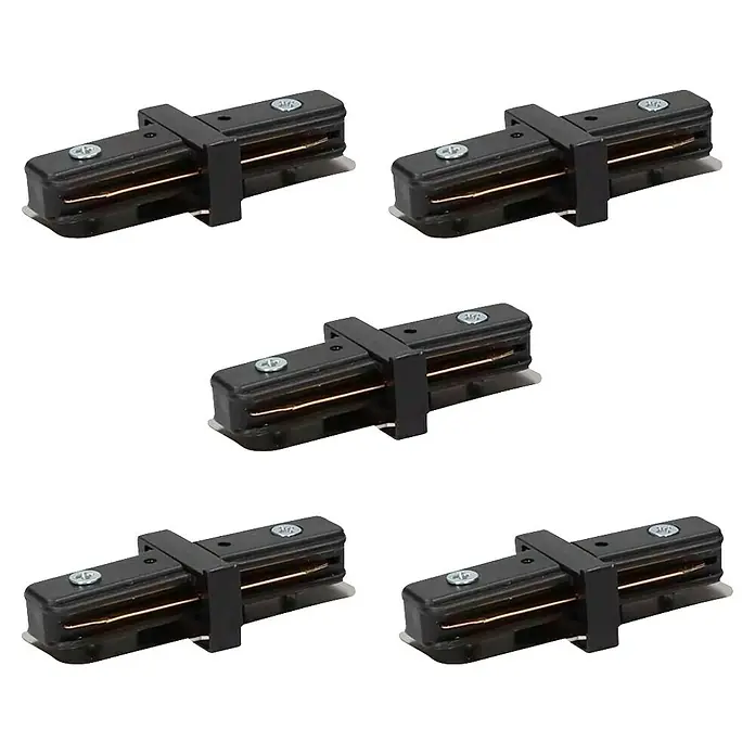 Led Hispania Conector monofásico - 3,3 x 3,3 x 7,7 cm, Negro, 5 ud. - Imagen de cinco conectores negros para iluminación de riel.