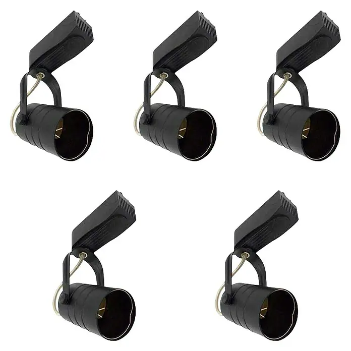 Led Hispania Foco para riel monofásico - 5,5 x 13,5 cm, Negro, 5 ud. - Cinco focos negros dispuestos en una cuadrícula. Las luces están unidas a un riel y tienen un soporte ajustable.