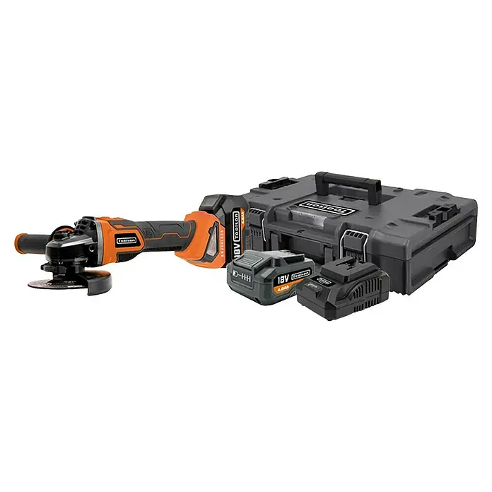 Toolson PRO Amoladora angular de batería AGBX - 2 baterías, 4 Ah, Diámetro disco: 115 mm - Set de amoladora angular Toolson con baterías y maletín de transporte. Ideal para bricolaje y aplicaciones profesionales. Libertad inalámbrica y alto rendimiento.