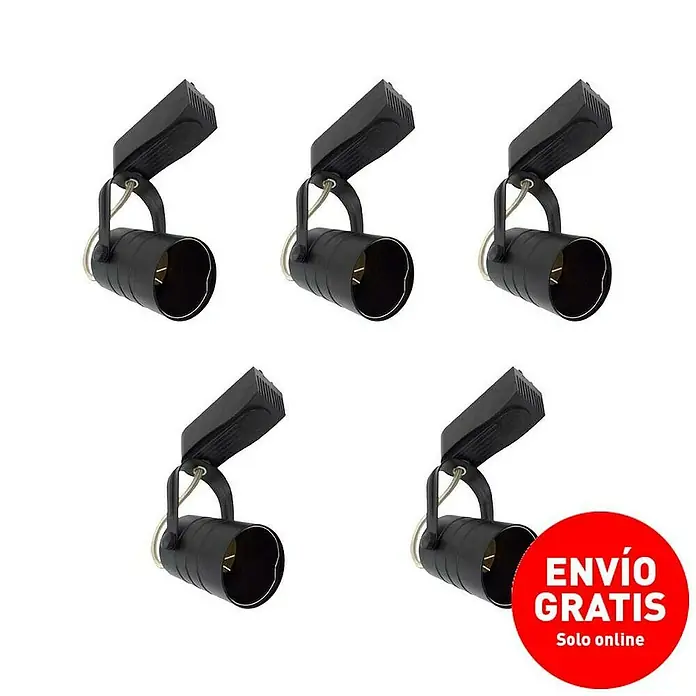Led Hispania Foco para riel monofásico - 5,5 x 13,5 cm, Negro, 5 ud. - Imagen de cinco tomas de mechero negras con tapas abatibles, aptas para su instalación en un coche u otro vehículo.
