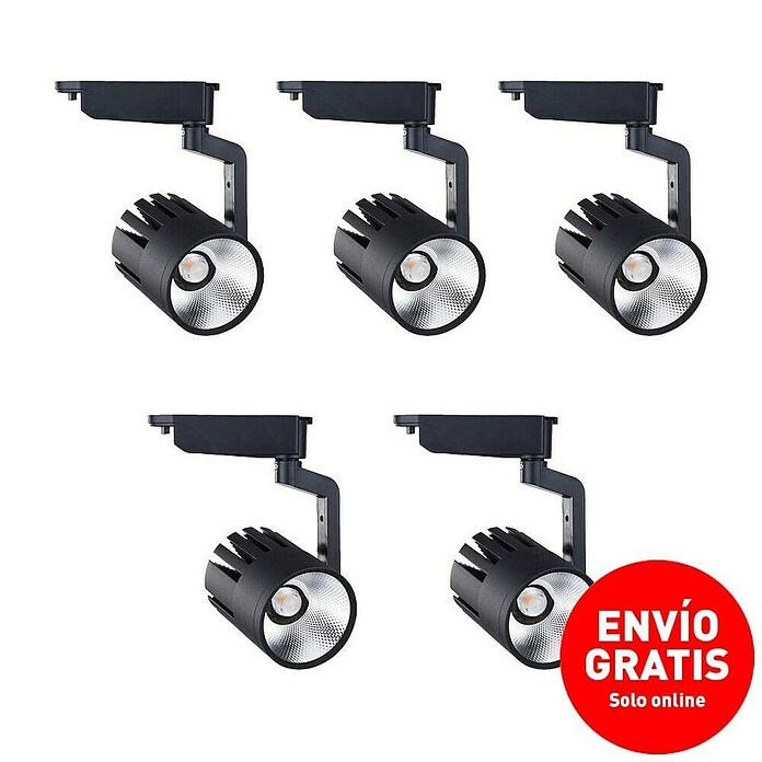Led Hispania Foco LED para riel Prat (30 W, 10 x 20 cm, Negro, 5 ud.) | BAUHAUS