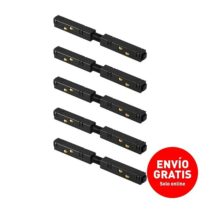 Panaled Conector magnético - Negro, L x An x Al: 29,5 x 2 x 1,8 cm, 5 ud. - Una pila de cinco conectores de tira LED negros con contactos dorados.