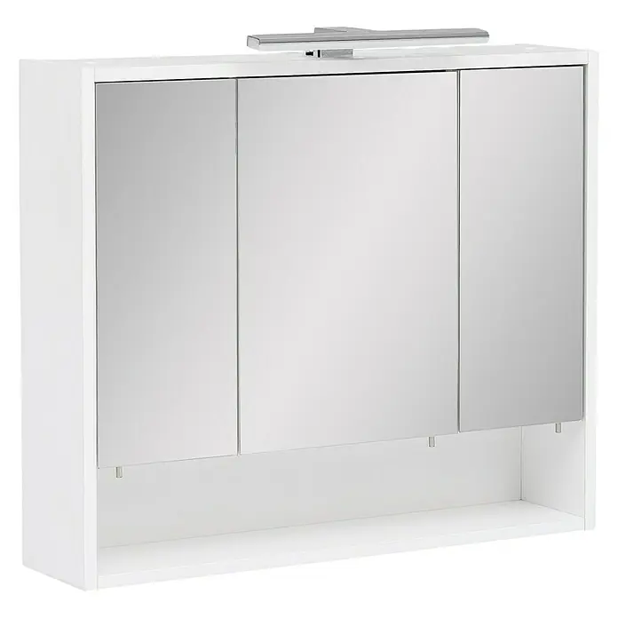 Schildmeyer Kimi LED-Spiegelschrank - B x H: 70 x 60,5 cm, Mit Beleuchtung, Holz, Weiß - Weißer Spiegelschrank mit drei Türen und integrierter Beleuchtung für Badezimmer. Praktische Aufbewahrungslösung und stilvolles Design.