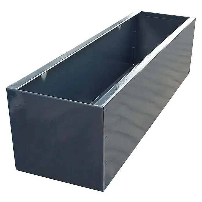 WMT Pflanzkasten RAL 7016 - L x B x H: 80 x 14 x 14 cm, Anthrazit, Geeignet für: Stabgitterzäune, Stahl - Rechteckiger, anthrazitfarbener Pflanzkasten aus Metall mit glänzender Oberfläche für den Innen- und Außenbereich.