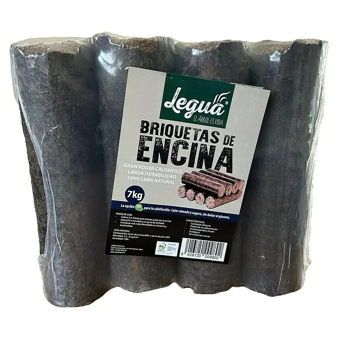 Legua Briquetas de madera - 4 ud., Encina - Briquettes de encina Legua empaquetadas, una solución de calefacción sostenible y eficiente para consumidores eco-conscientes.