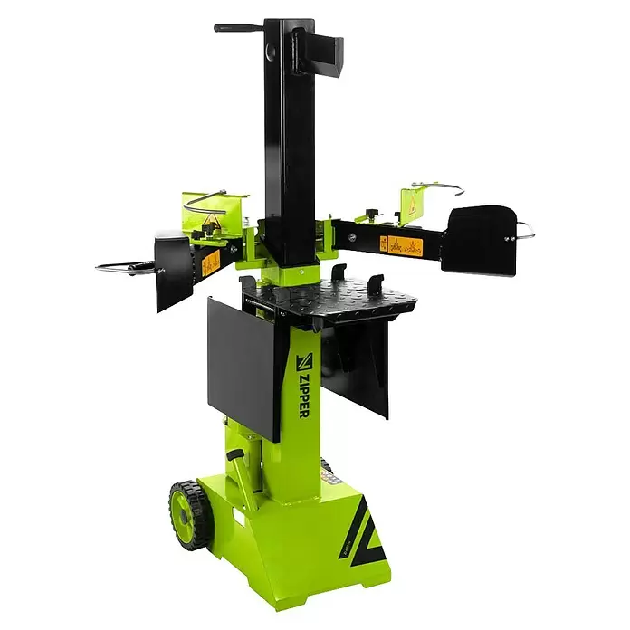 Zipper Holzspalter ZI-HS8TN - 8 t, Max. Spaltgutlänge: 50 cm - Hellgrüner und schwarzer, fahrbarer Vertikal-Holzspalter zur Holzverarbeitung.