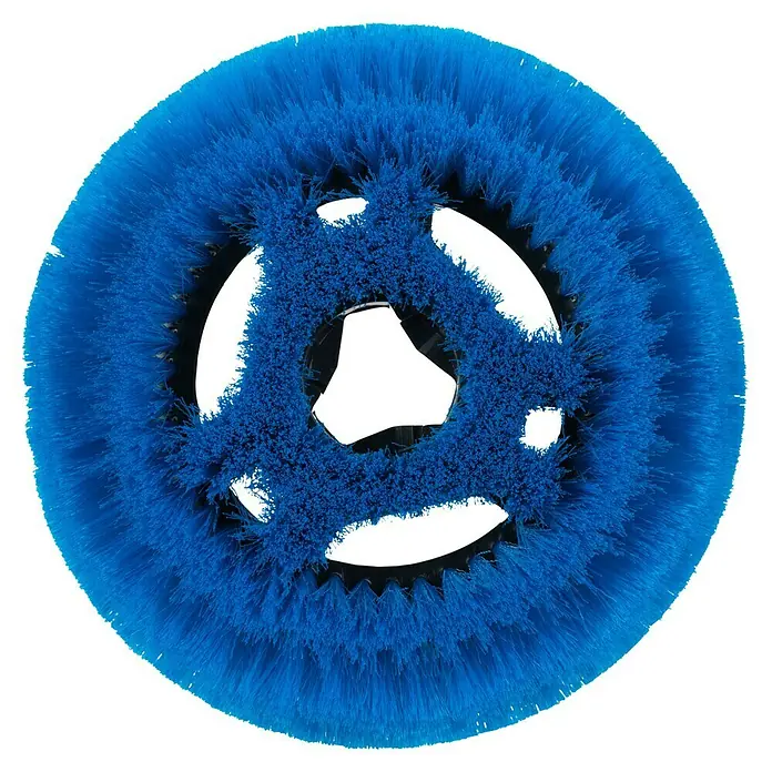 Ryobi ONE+ Reinigungsbürste RACLTS18 - Weiche Borsten, Durchmesser: 18 cm - Detailaufnahme einer blauen Bürste mit Borsten und einem schwarzen Innenleben. Ideal für Reinigungsarbeiten.