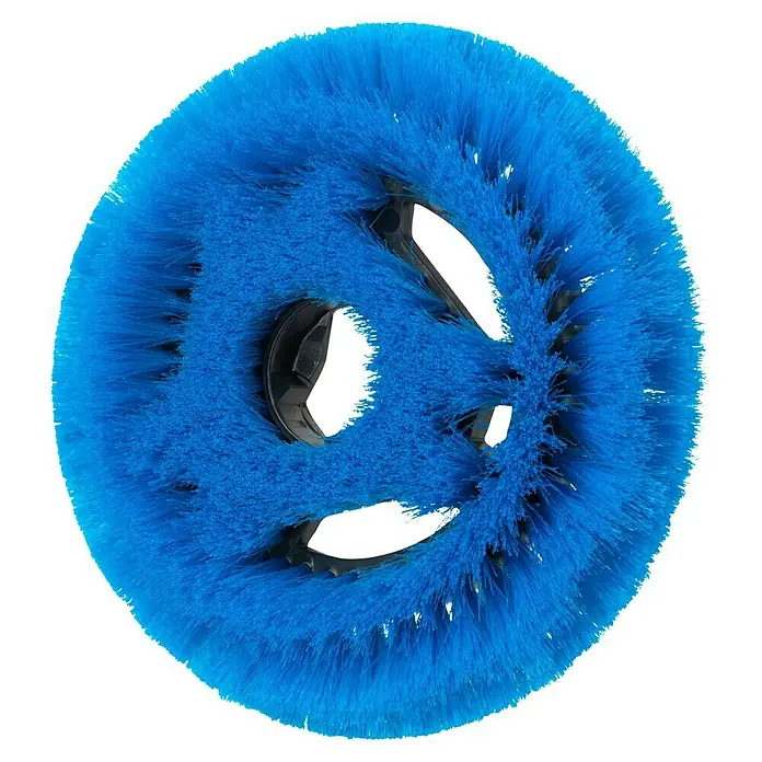 Ryobi ONE+ Reinigungsbürste RACLTS18 - Weiche Borsten, Durchmesser: 18 cm - Detailaufnahme einer blauen Bürste mit schwarzen Kunststoffteilen, ideal für Reinigungsarbeiten.