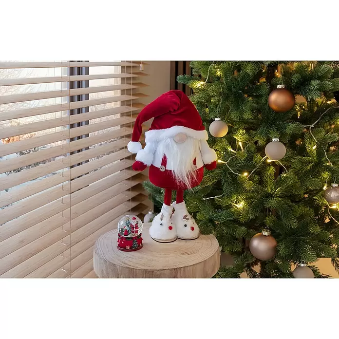 Jalousie Bambus - B x H: 105 x 240 cm, Natur, Holz - Festlicher rot-weißer Stoff-Weihnachtswichtel mit langem weißem Bart, als Weihnachtsdekoration stehend.
