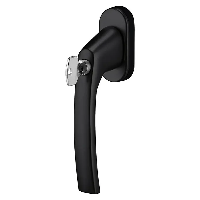 Portaferm Fenstergriff - Schwarz, Vierkantstift: 7 mm, L-Form - Schwarzer Fenstergriff mit Schlüssel, der für zusätzliche Sicherheit sorgt und ein modernes Design aufweist. Ideal für jedes Zuhause.