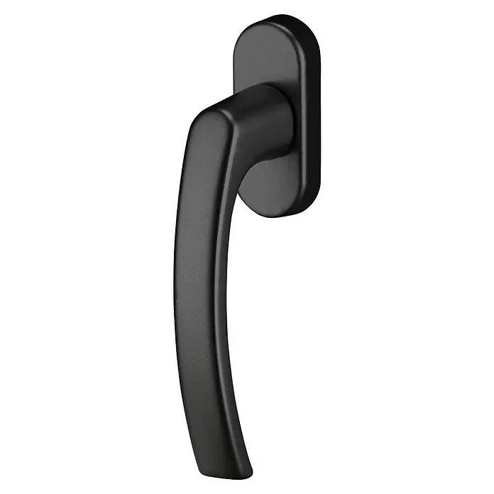 Portaferm Fenstergriff - Schwarz, 7 mm, Form Drücker: U-Form - Nahaufnahme eines schwarzen Fenstergriffs mit abgerundetem Design und matter Oberfläche, ideal für moderne Fenster.