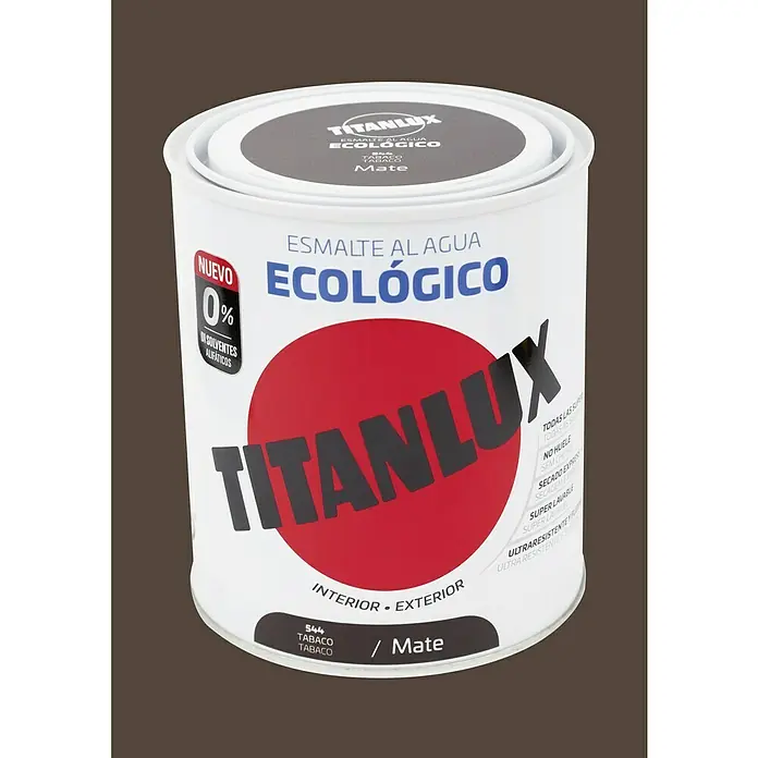 Titanlux Esmalte de color Eco - Tabaco, Mate, 250 ml, Base de agua - Una lata de pintura al agua TITANLUX, ecológica y en color tabaco mate, ideal para interiores y exteriores.