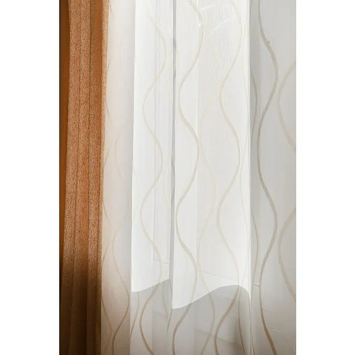 Visillo para ventana Selena - An x Al: 140 x 260 cm, 100% poliéster, Beige/Blanco - Primer plano de cortinas decorativas en blanco y marrón, que ofrecen una cubierta elegante para cualquier hogar.