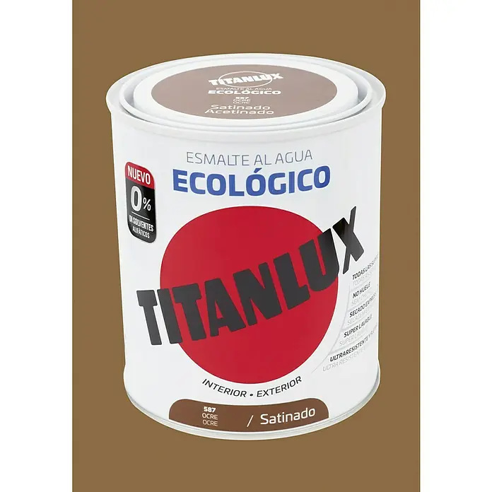 Titanlux Esmalte de color Eco - Ocre, Satinado, 250 ml, Base de agua - Bote de esmalte al agua Titanlux, esmalte ecológico, color ocre, para zonas interiores y exteriores.