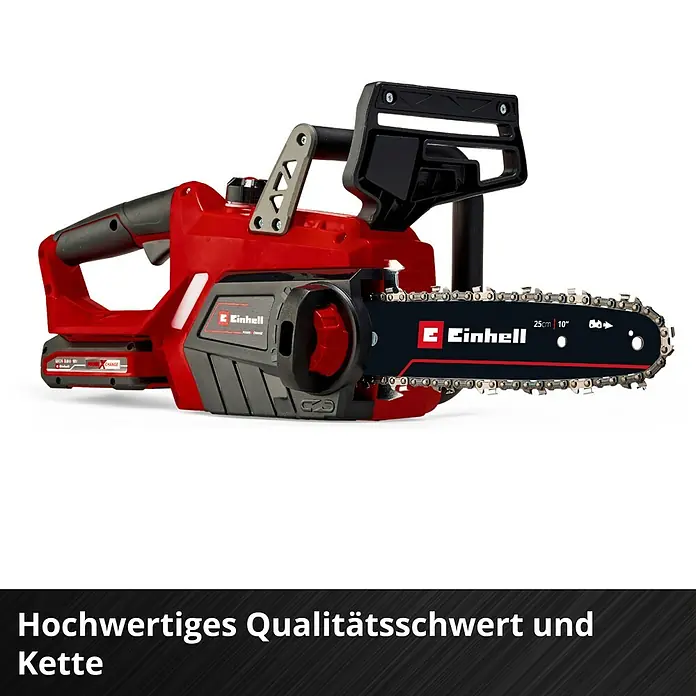 Einhell Power X-Change 18V Akku-Kettensäge GE-LC 18/25 Li Kit - 18 V, Li-Ionen, 3 Ah, 1 Akku, Schwertlänge: 25 cm - Akku-Kettensäge von Einhell mit hochwertigem Qualitätsschwert und Kette. Ideal für Baumpflege und Brennholzsägen.