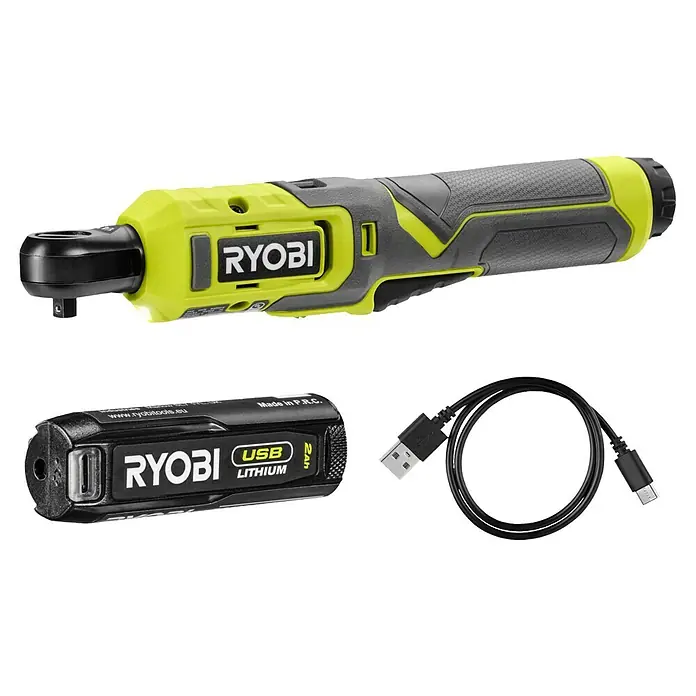 Ryobi 4V USB Akku-Ratschenschrauber RR14W4-120G - 4 V, 1 Akku - Ryobi Akku-Ratschenschlüssel mit USB-Lithium-Akku und Ladekabel. Dieses Set bietet Leistung und Komfort für verschiedene Anwendungen.