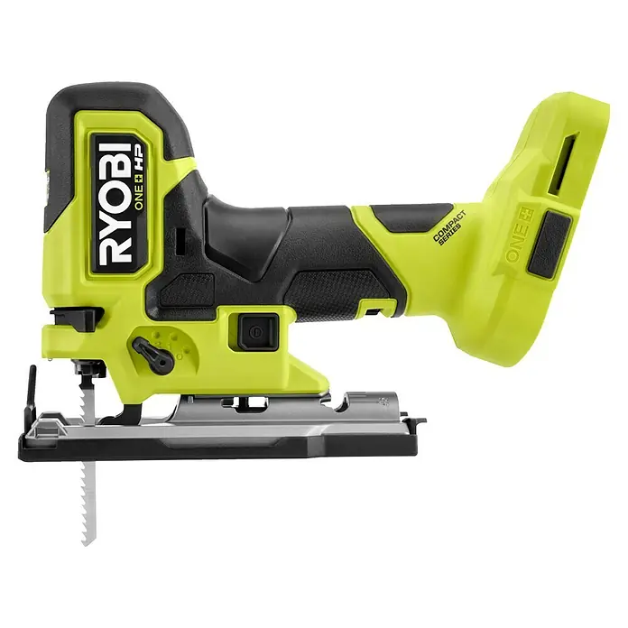 Ryobi ONE+HP Akku-Pendelhubstichsäge RJS18BX-0 - 18 V, Li-Ionen, Anzahl Akkus: Ohne Akku, Leerlaufhubzahl: 900 /min - 3.200 /min - Ryobi ONE+ HP Akku-Stichsäge mit ihrem grün-schwarzen Design, ideal für präzise Holzarbeiten.