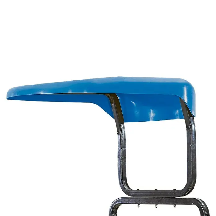 Scheppach Baggerdach - Passend für: Scheppach Mini-Bagger EXC815 - Nahaufnahme eines blauen Traktorverdecks mit schwarzem Rahmen. Das Verdeck bietet Schutz vor Sonne und Witterungseinflüssen.