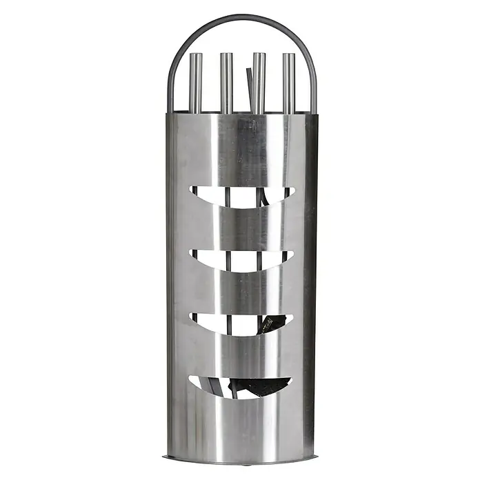 Firefix Kamingarnitur - 5 -tlg., Höhe: 66 cm, Stahl/Edelstahl - Edelstahl-Besteckständer mit zylindrischem Design und Schlitzen zur Belüftung, ideal zur Aufbewahrung von Messern, Gabeln und Löffeln in der Küche.
