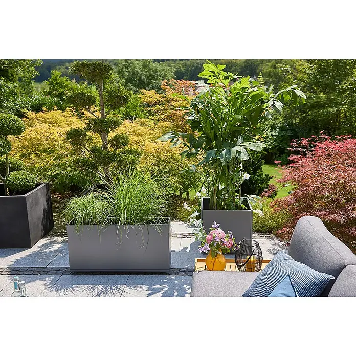 Sunfun Lumar Pflanzkübel eckig - Außenmaß (L x B x H): 50 x 50 x 45 cm, Stahl, Night-Grey - Die stilvollen Pflanzgefäße aus Metall in verschiedenen Größen verschönern jeden Garten und bieten Pflanzen ein modernes Zuhause.