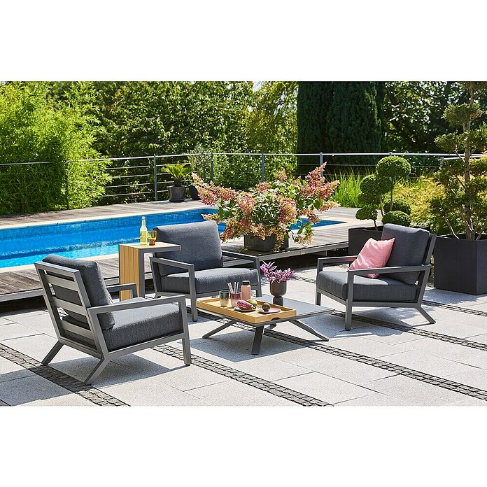 Sunfun Loungemöbel-Set Maja/Lumar/Solo (6 -tlg., Night-Grey/Holz) | BAUHAUS